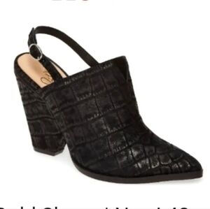 42 Gold NWOT black suede crocodile sling back heeled mule size 8